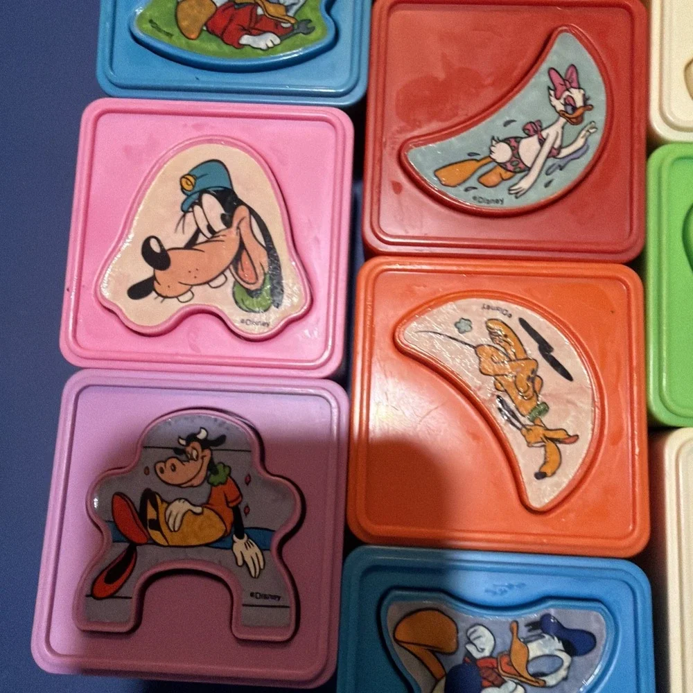 10 Vtg Playskool Walt Disney Mickey Mouse Match Up Matching Puzzle Cubes 1987‎